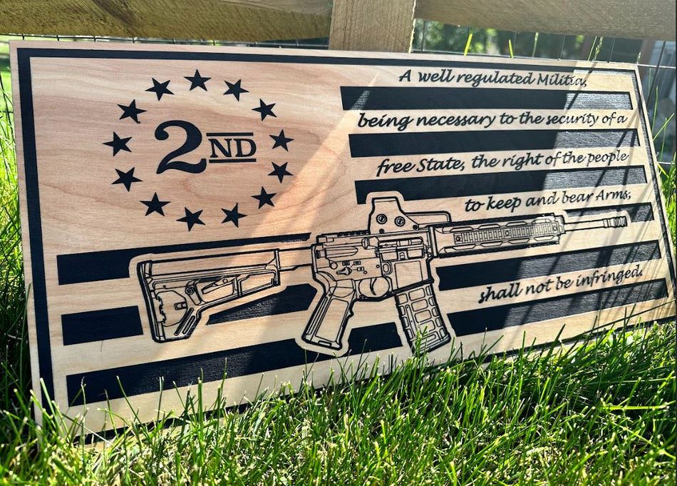 2nd Amendment AR-15 Handmade 23" x11" Flag Sign