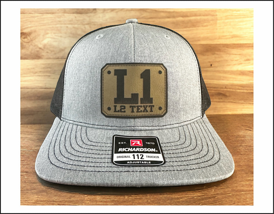 L1 Badge Custom Text Hat w/ Leather Badge Richardson 112 Hat
