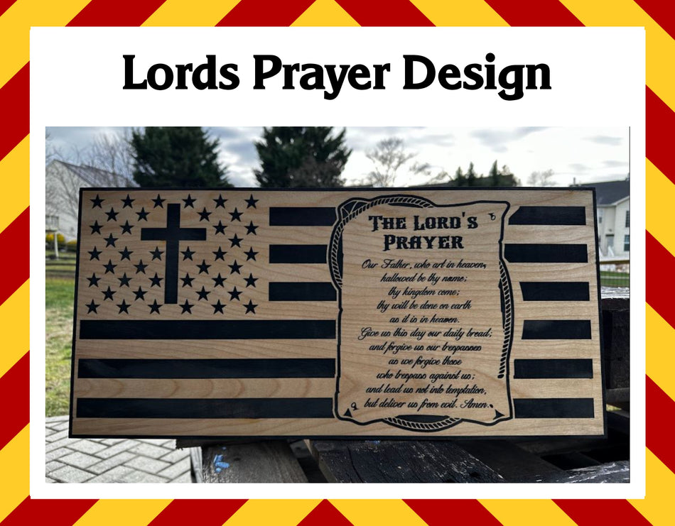 Wood Sign - The Lords Prayer Cross USA Flag 23" x11" Sign