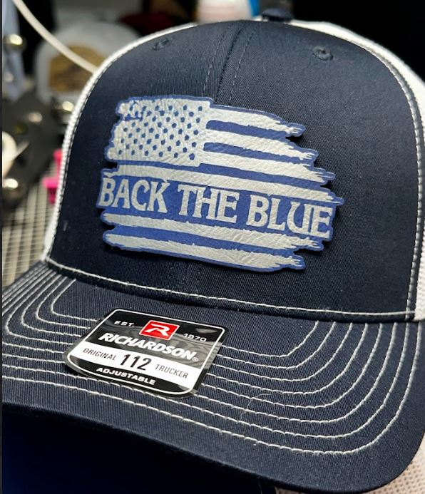 Back the Blue Flag Leather Badge Richardson 112 Hat
