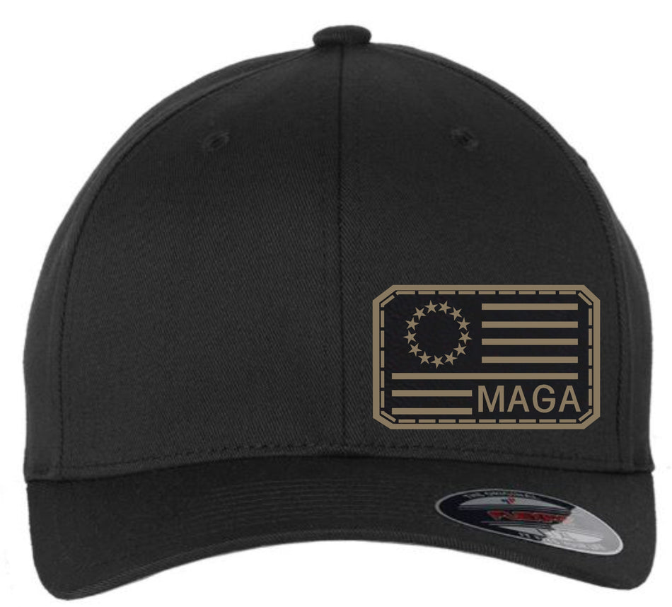 Leather Betsy Ross MAGA Badge Hat with Back Design