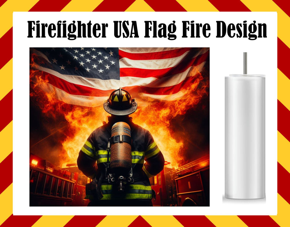 Drinkware Water Cup - Firefighter Flag Flames Design