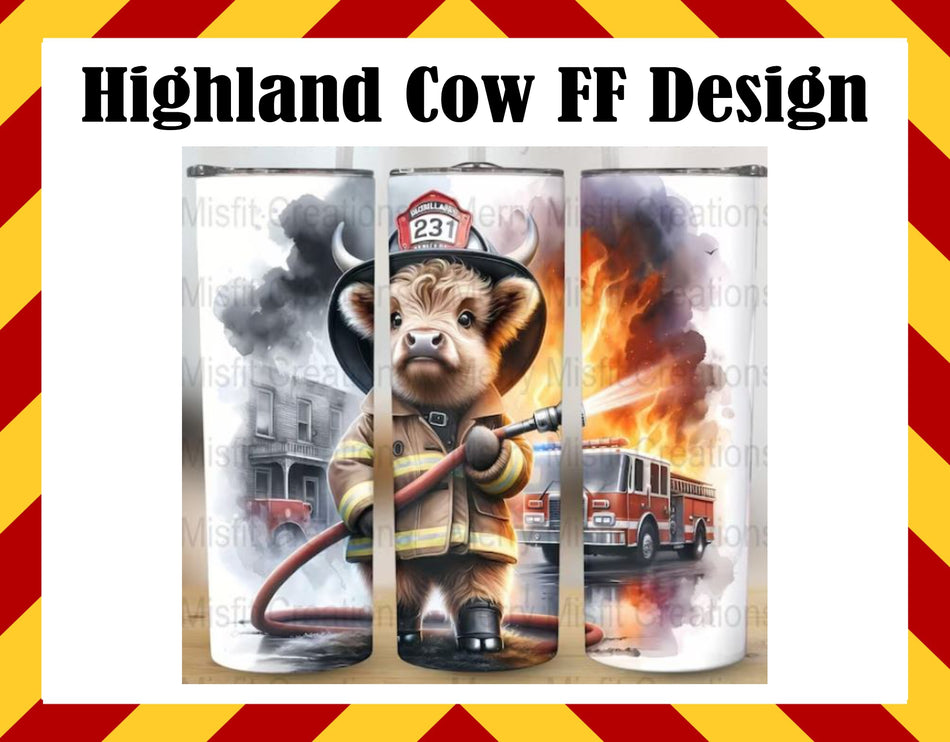 Drink Water Cup - Highland Cow Firefighter Design