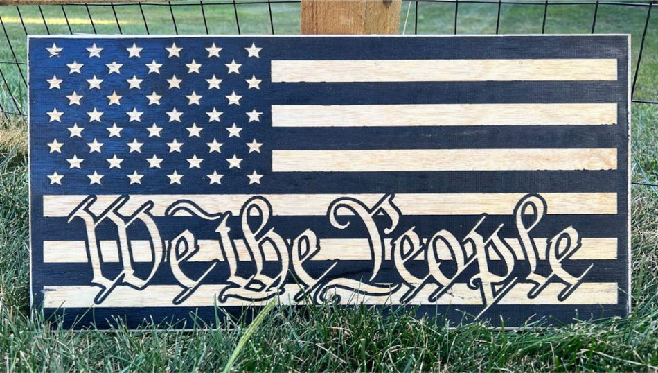 We the People Flag 2nd Amendment USA Flag Custom Engraved 23" x 11" Handmade Sign well regulated militia