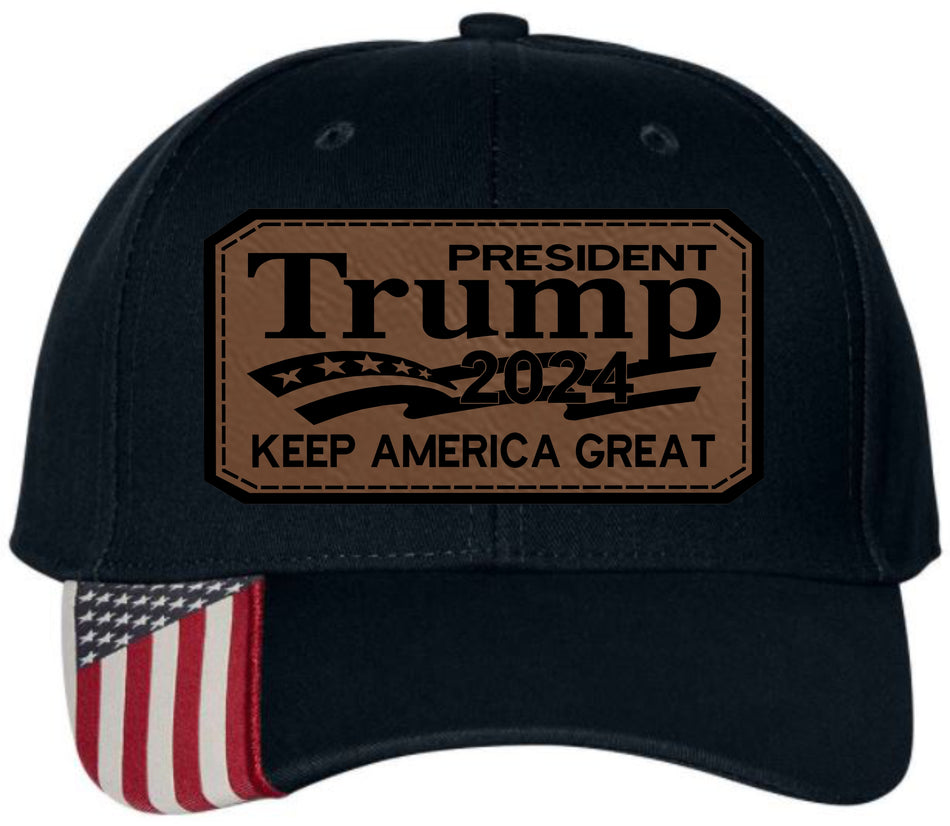 Leather Badge Keep America Great Trump 2024 Hat