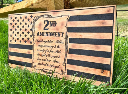 2nd Amendment Regulated Militia Handmade 23" x11" Flag Sign - Powercall Sirens LLC