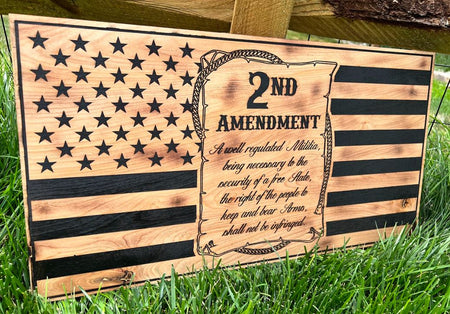 2nd Amendment Regulated Militia Handmade 23" x11" Flag Sign - Powercall Sirens LLC
