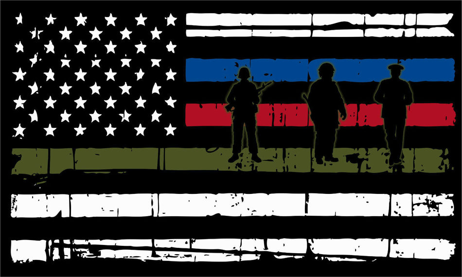 Thin Blue Line Horizontal Flag DISTRESSED Flag Firefighter, Police,Military,FIRE - Powercall Sirens LLC