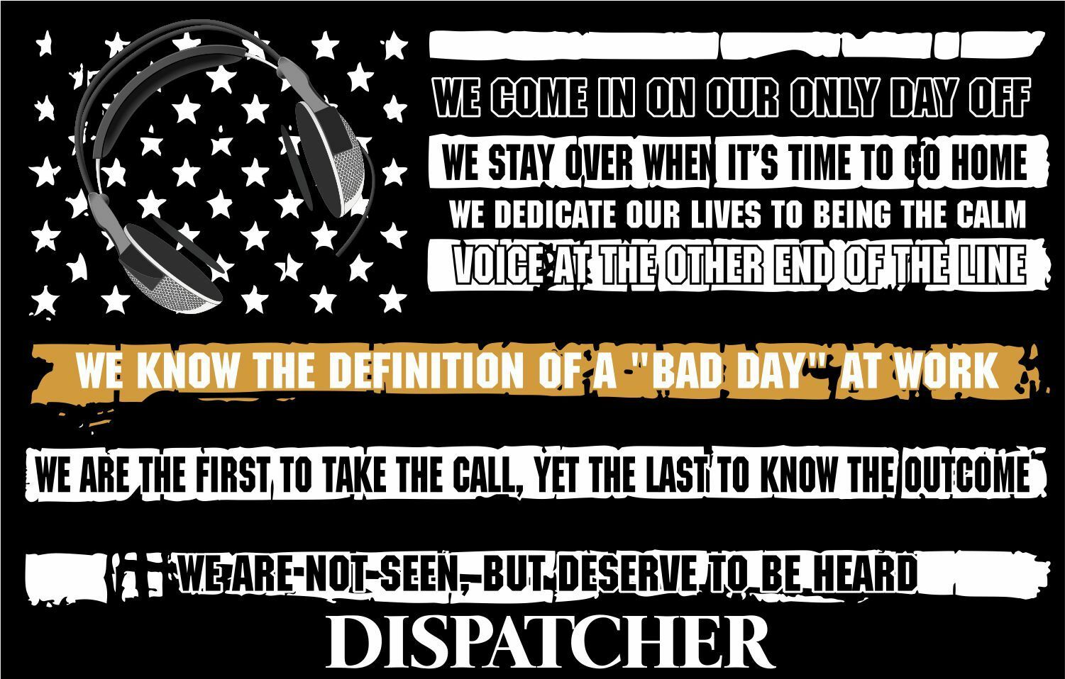Thin Gold Line Dispatcher Tattered Flag Window Decal Various