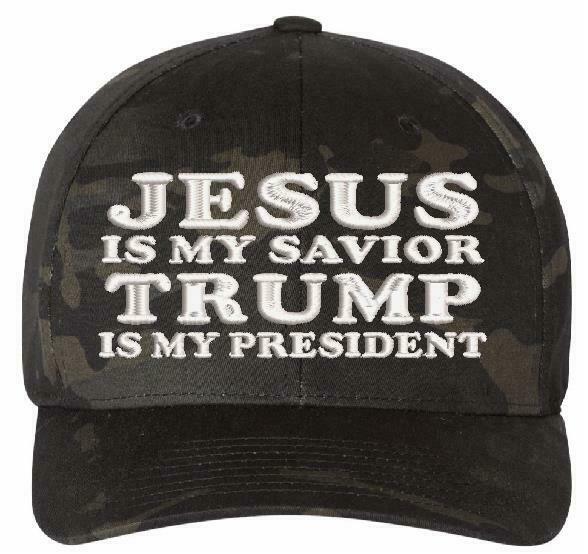Jesus is my Savior Trump is my President Black Multicam Flex Fit Embroidered Hat