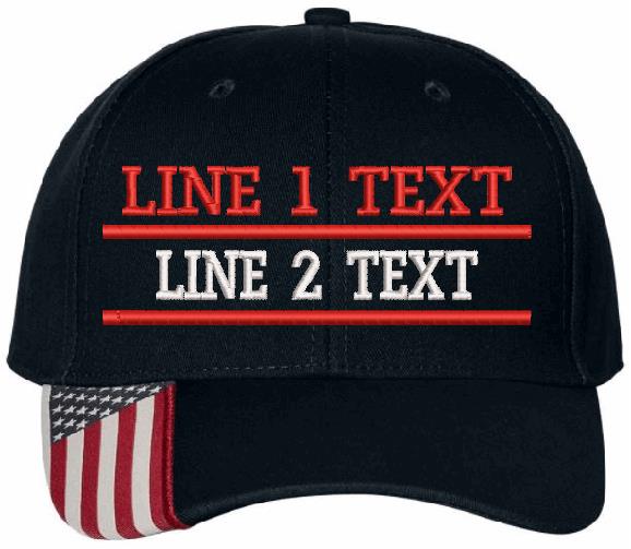 Embroidered Ball Cap - Dual Line USA30 Flag Brim Custom Embroidered Hat