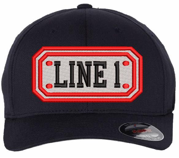 Embroidered Ball Cap - Rectangle Badge Style Embroidered Flex Fit Hat