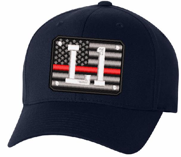 Red Line Flag Badge Embroidered Flex Fit Hat - Powercall Sirens LLC