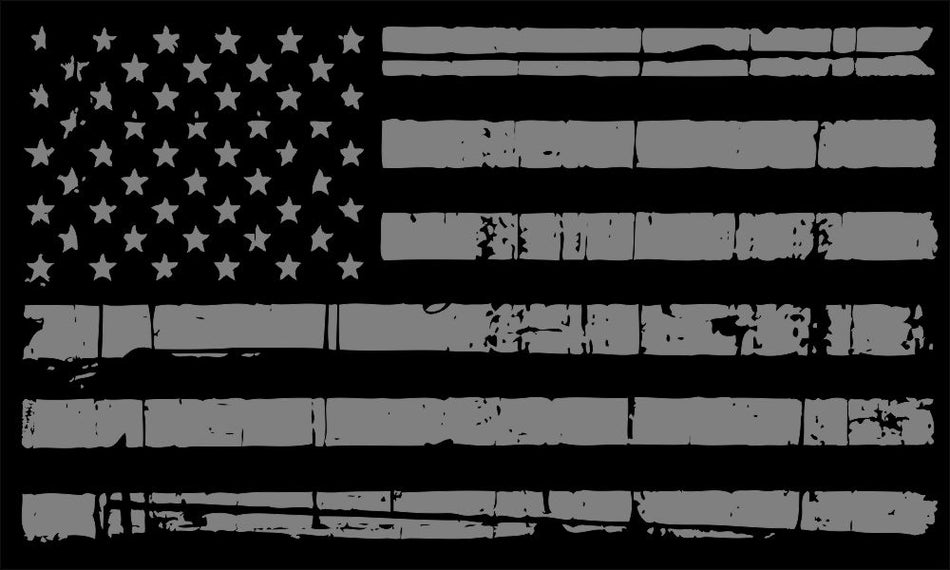 Tattered USA Flag Black Silver Decal - Powercall Sirens LLC
