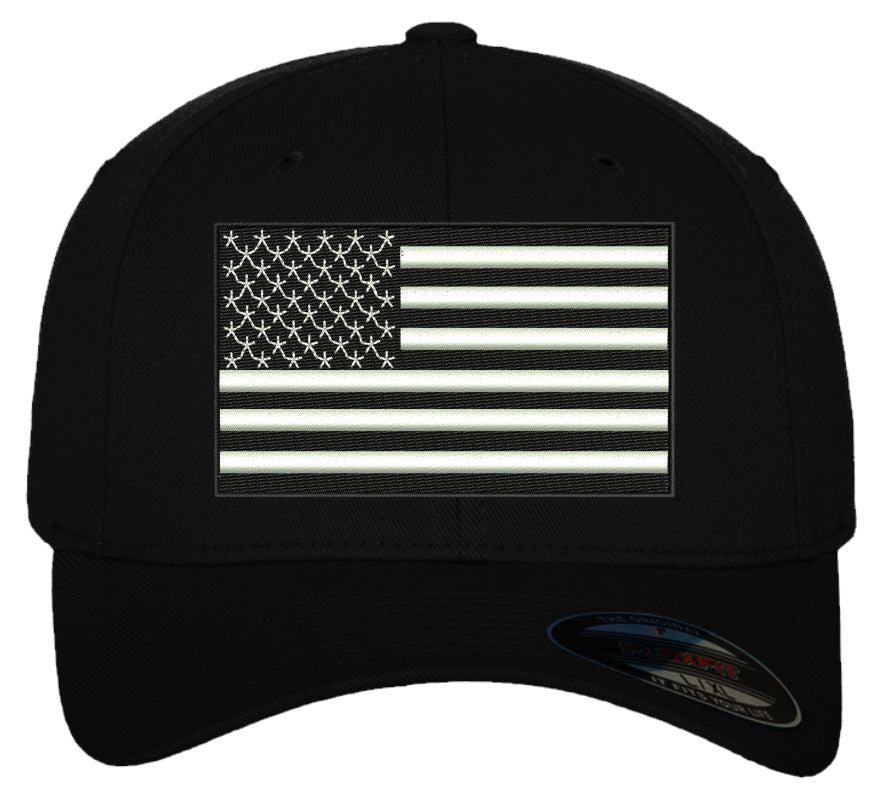 Black White USA Flag Design Embroidered Ball Cap Powercall Sirens LLC