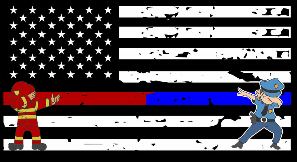 Cops versus Firefighters Red/Blue Flag Decal