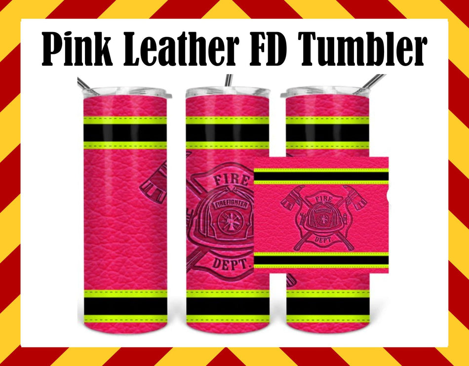 Stainless Steel Cup - Pink Leather Fire Dept Design Hot/Cold Cup