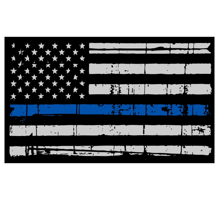 Tattered USA Flag Blue Line Window Decal – Powercall Sirens LLC