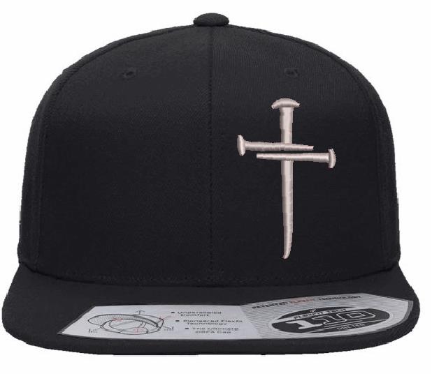 Christian Cross Baseball Cap Religious Sacred Nails Design, 110 Flat Bill Snapback Black Hat
