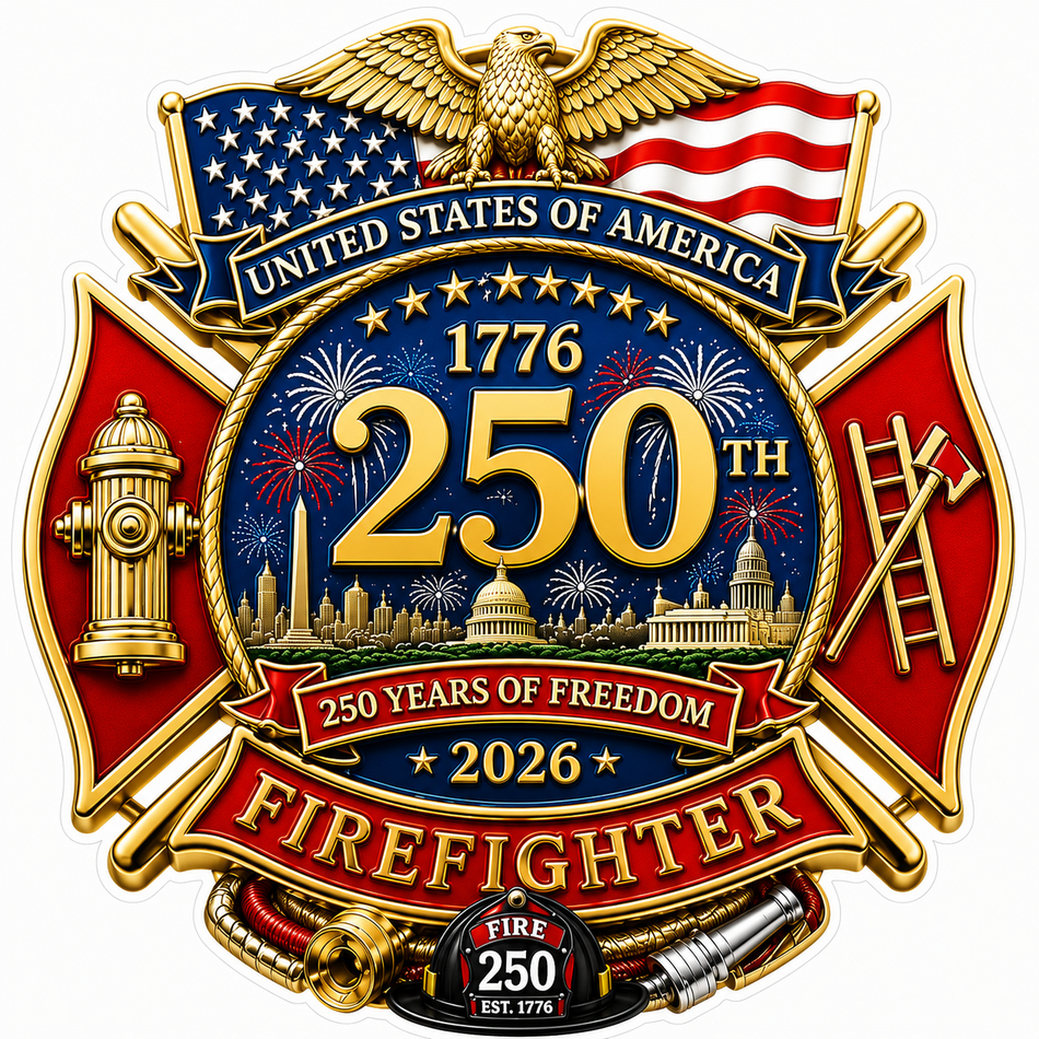 250 Years Firefighter Customer Window or Helmet Decal (sqd.1)