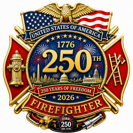 250 Years Firefighter Customer Window or Helmet Decal economy non-reflective decal