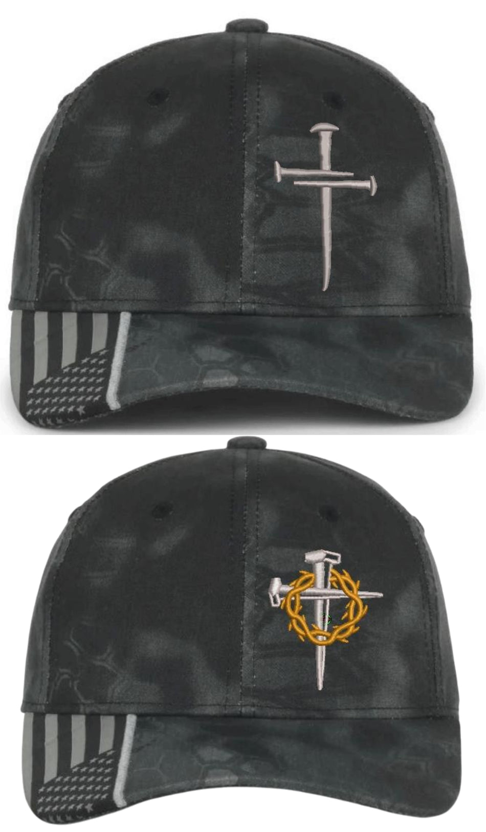 Christian Hats for Men Women Jesus 3 Nail Cross Hats 2 PACK OF 3 Nail Cross and Crown of Thorns Hat