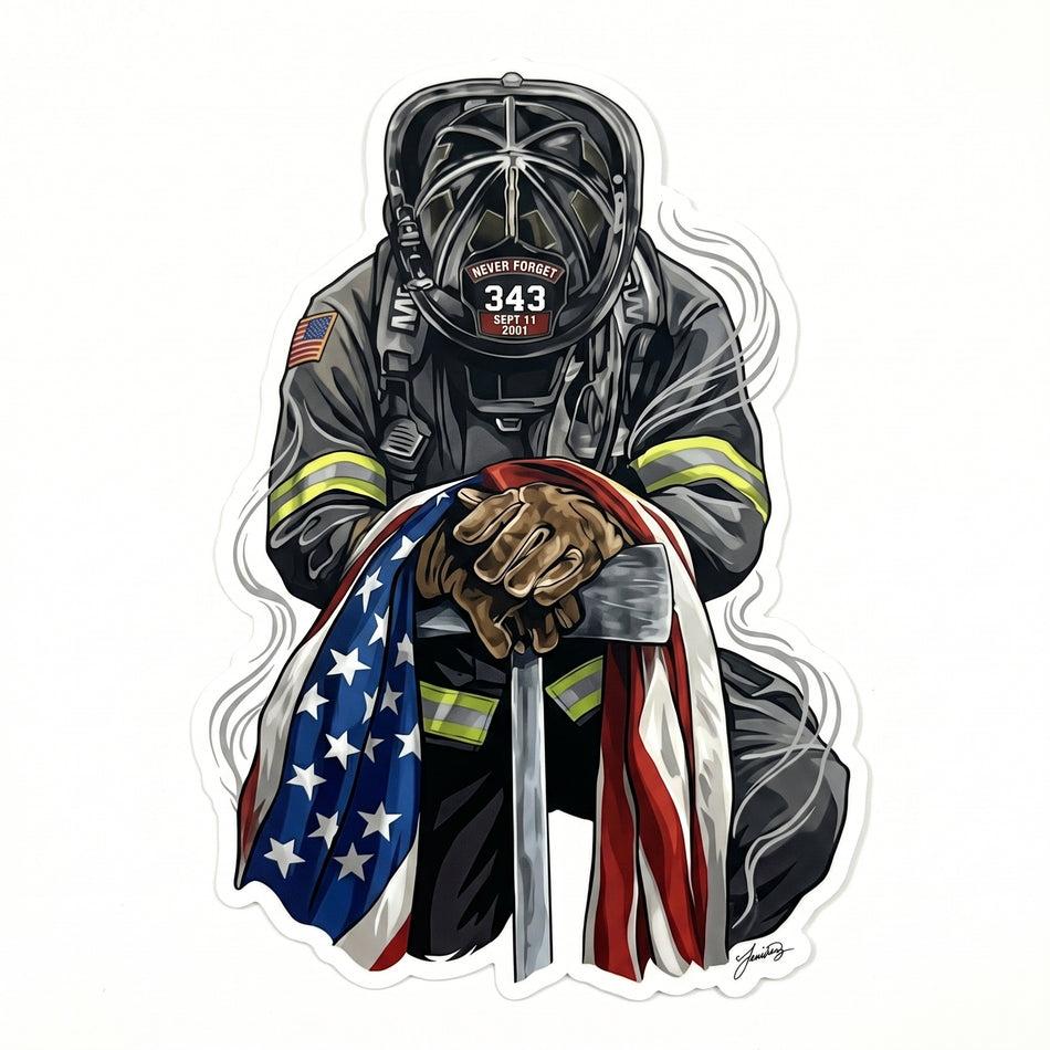 343 Fallen Firefighter Flag Window/Helmet Decal or MAGNET (sqd.1)