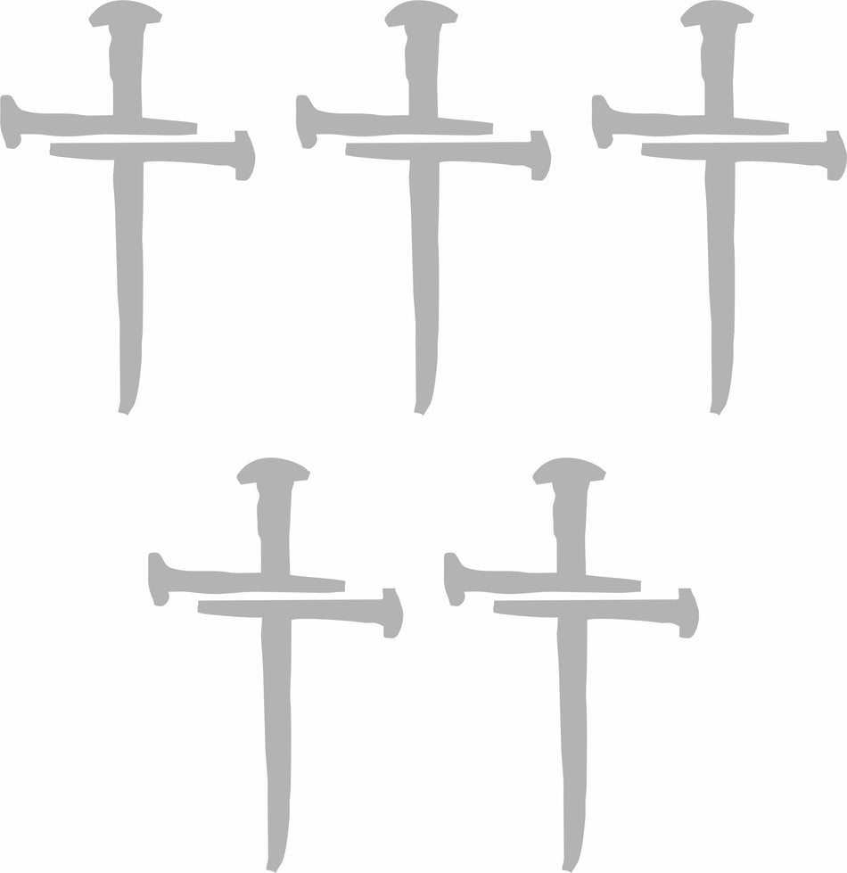 Christian 3 Nail Jesus Cross Decals Set of 5 of the 4" Exterior Window decals in GOLD