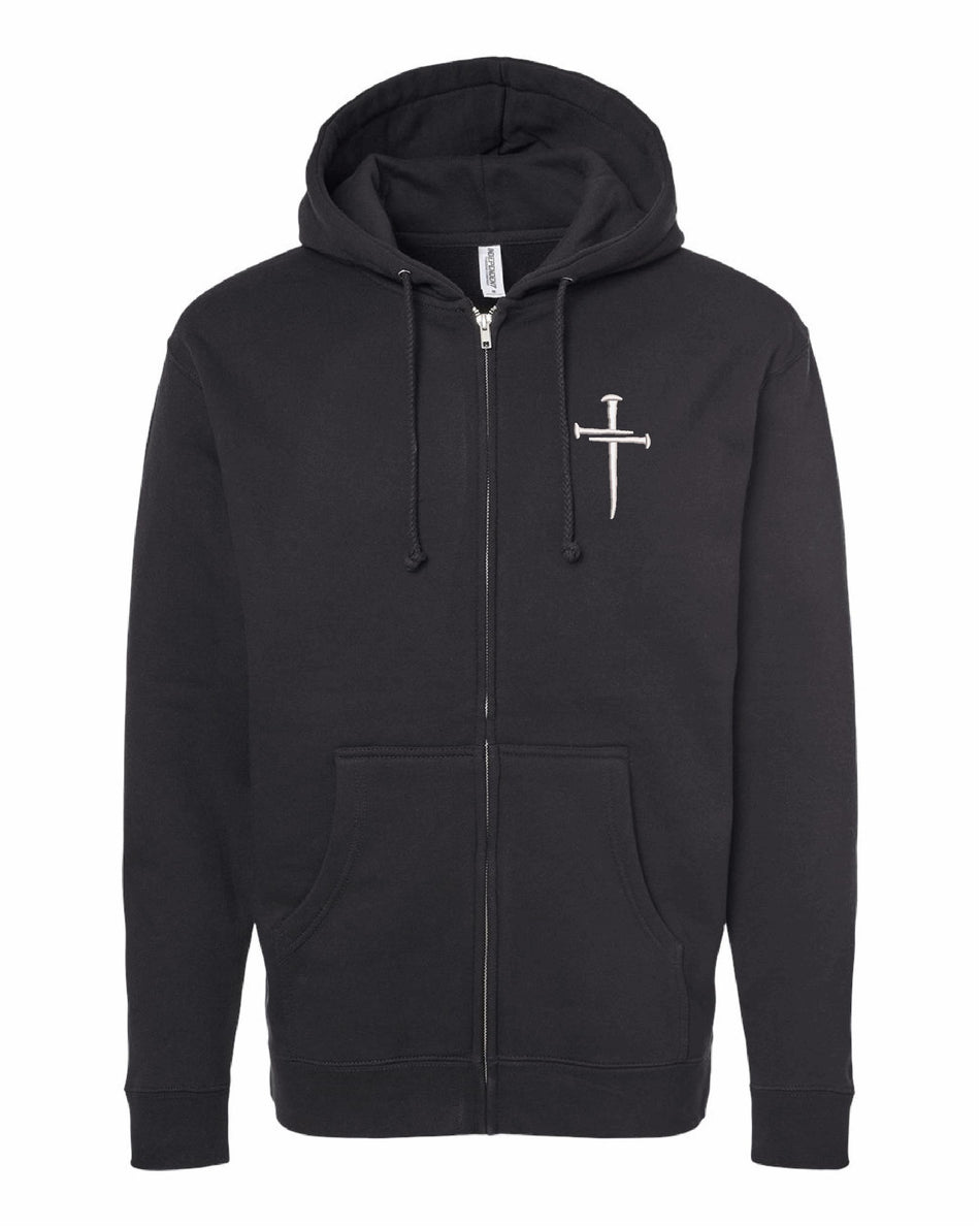 Unisex Heavyweight Full-Zip Hooded Sweatshirt with 3 Nails Jesus Cross