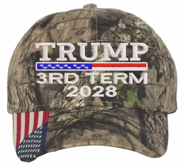 Trump Hat 3RD TERM Embroidered Hat Mossy CWF305 Adjustable Hat w/ USA Flag Brim