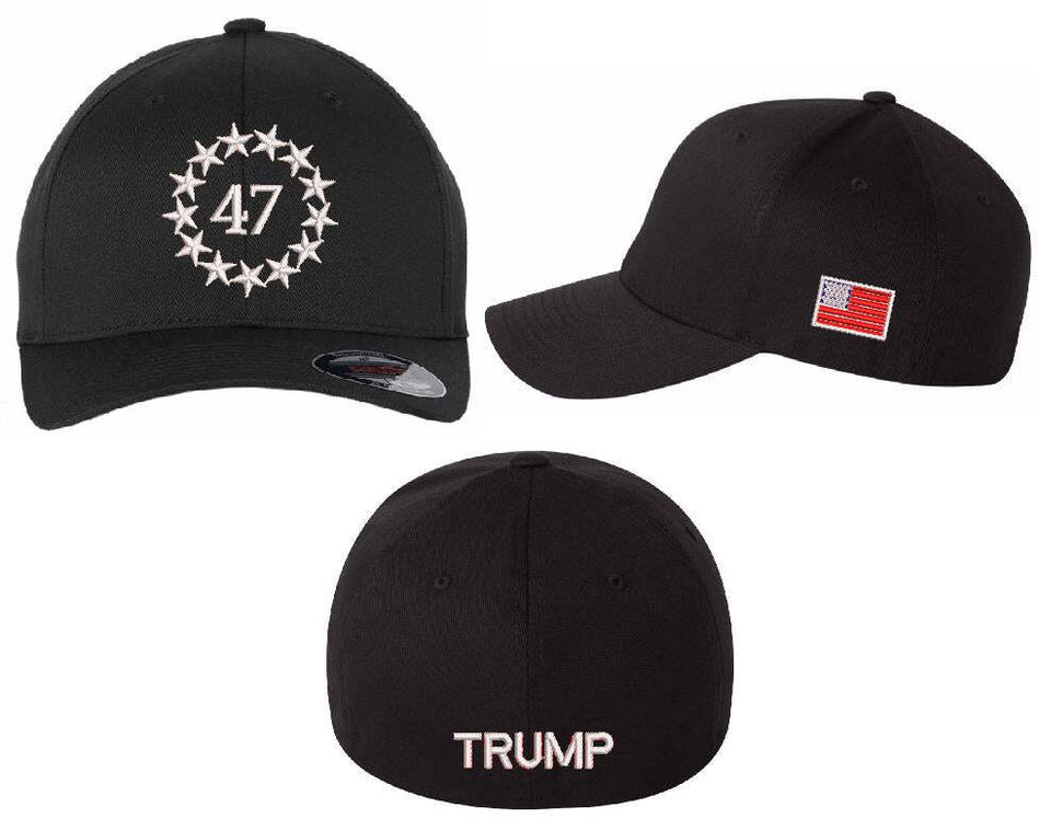 Trump 2025 Hat 47th President Stars with Side Flag Patch and TRUMP Back Design
