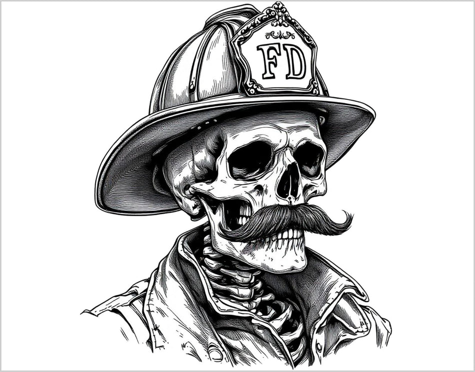 Firefighter Decal Sticker Skeleton Skull Black/White AI Generated Decal