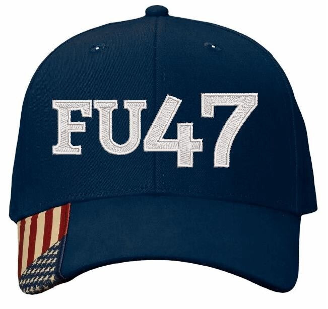 FU47 Anti Donald Trump Embroidered Hat - KATI AM350 NAVY Flag Brim Adjustable