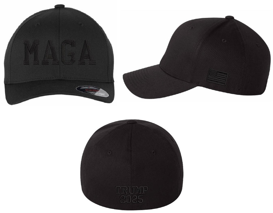 Trump Hat MAGA Hat Making America Great Black Flex Fit Hat Hat with Side Flag
