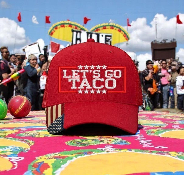 Let's Go TACO Trump HAT Trump PARODY FUNNY EMBROIDERED Adjustable Red MESH