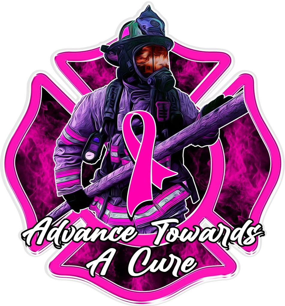 Firefighter Sticker Decal BREAST CANCER Support Maltese Cross Window Decal