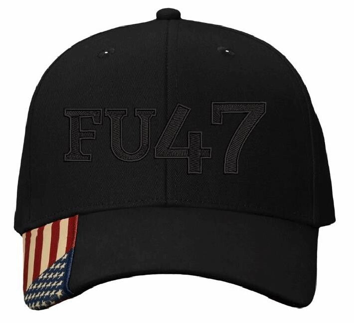 FU47 Anti Donald Trump Embroidered Hat - KATI AM350 Flag Brim Adjustable Hat