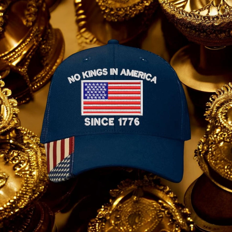 No Kings In America Embroidered Hat, Hat Gift For Anti MAGA Anti Trump Ball Cap