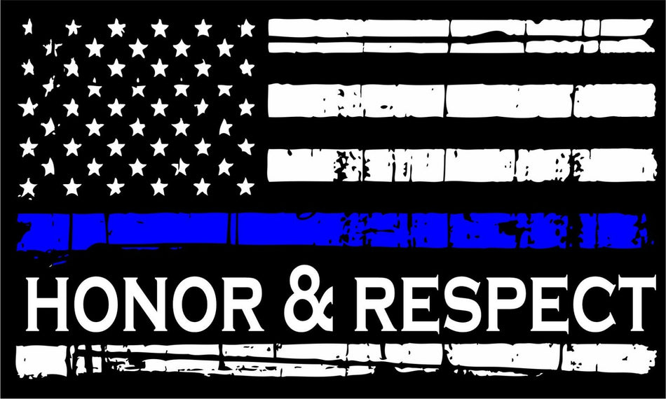 Thin Blue Line Decal - Tattered Flag HONOR AND RESPECT Decal - Various Sizes