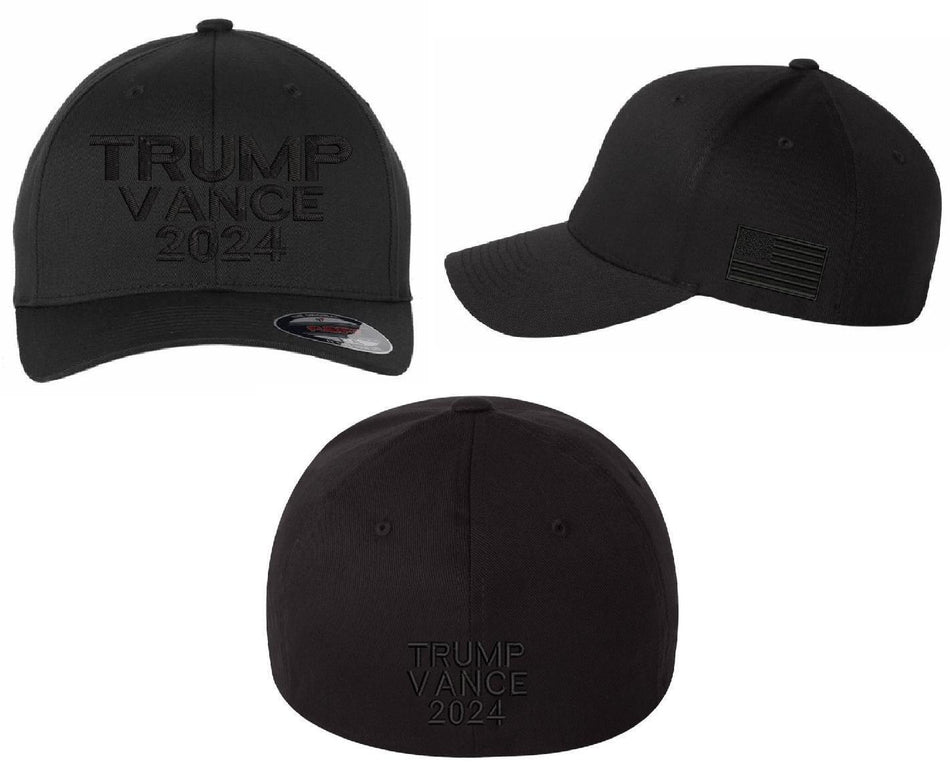 Trump Vance 2025 Blackout Flex Fit Embroidered Hat MAGA Save America Trump 2025