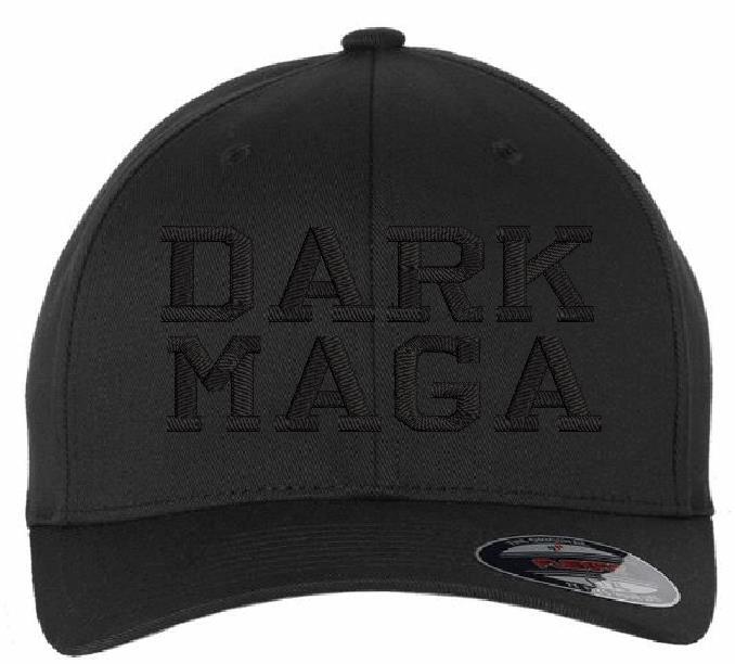 Trump DARK MAGA Hat Flex fit or Adjustable Blackout Hat w/BLACK USA BACK FLAG