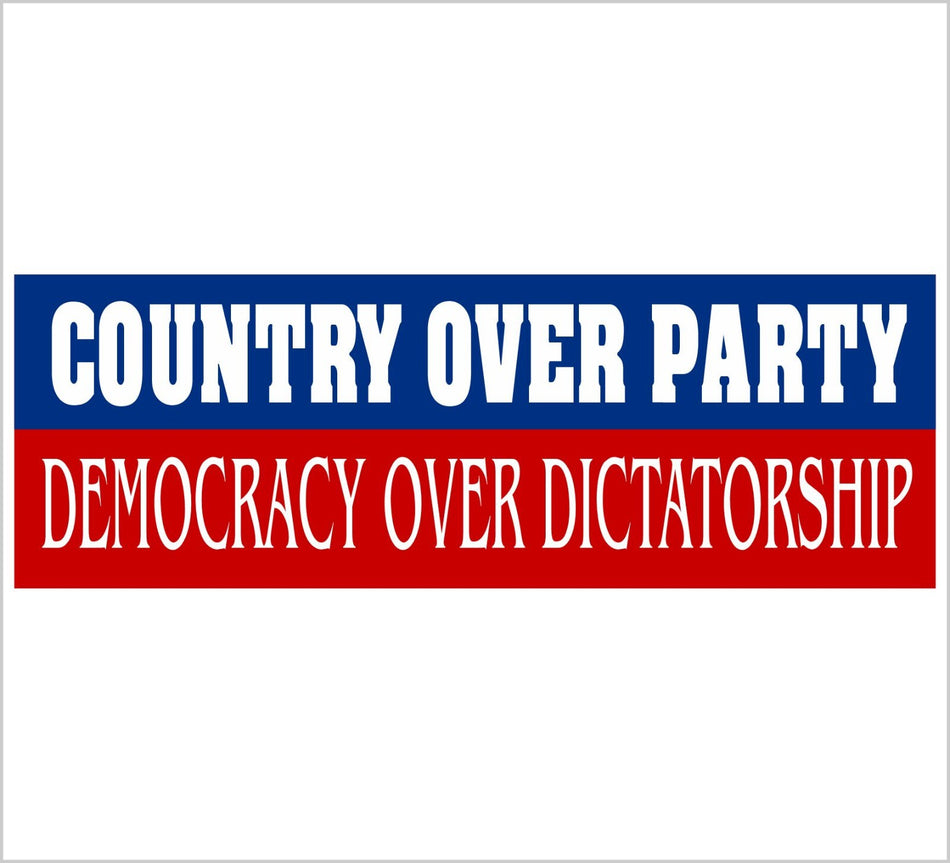 Political Bumper Sticker - Country Over Party Democracy Bumper Sticker 8.6" x 3" Sticker