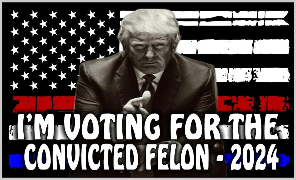 Trump 2024 Convicted Felon USA Flag Window Sticker or Magnet