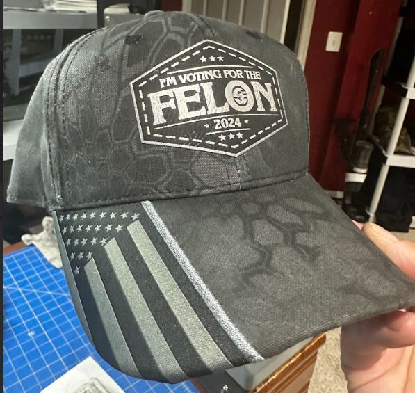 Trump 2024 Hat - VOTING FOR FELON 2024 Typhoon Black/Silver BADGE Custom Hat