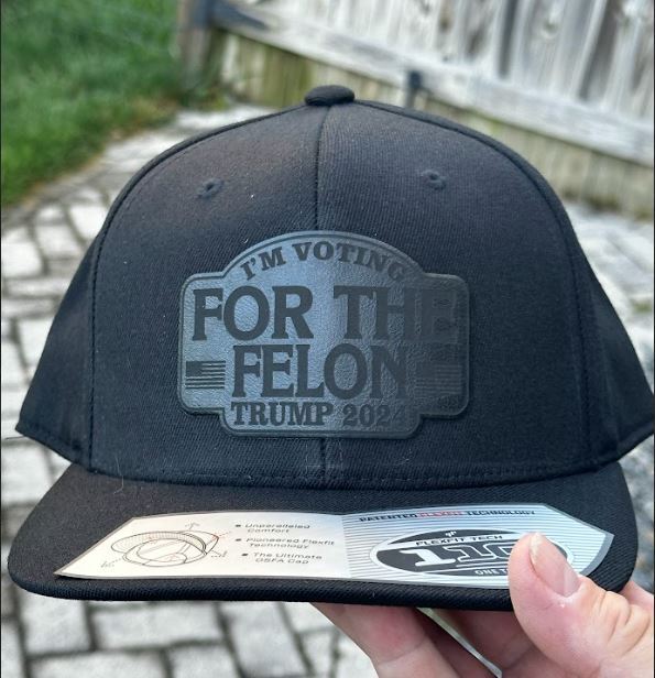 Trump 2024 Hat - VOTING FOR FELON 2024 Flex Fit 110 Flat Brim BADGE Cu ...