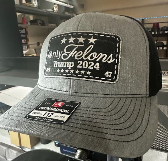 Convicted Felon Hat "Only Felons Trump 2024" Rich. 112 Heather/Black Leather