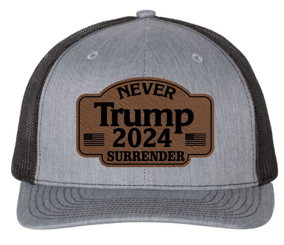 Trump 2024 Never Surrender Embroidered Hat Heather/Black Richardson 112 Hat