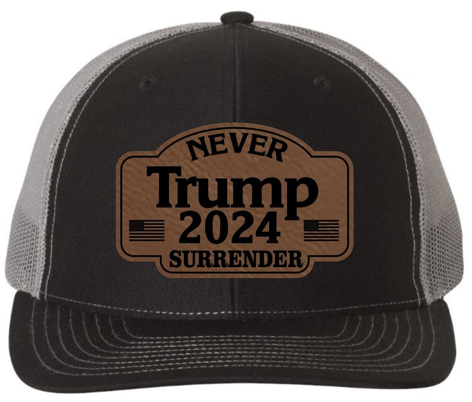 Trump 2024 Never Surrender Embroidered Hat Black/Charcoal Richardson 112 Hat