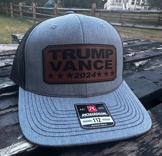 Trump Vance Leather Badge Hat - Heather/Black Richardson Adjustable Hat V3