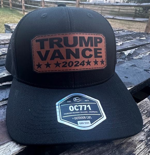 Trump Vance Leather Badge Hat America First Black Mesh Back Adjustable Hat V3